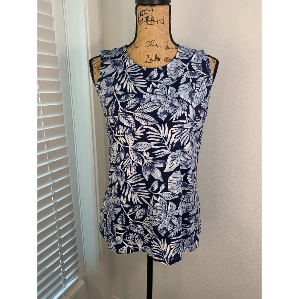 (C-82) QVC d&co Beach 2Pc Set Cardigan‎ & Tank Top Blue Floral Women S - Picture 3 of 14